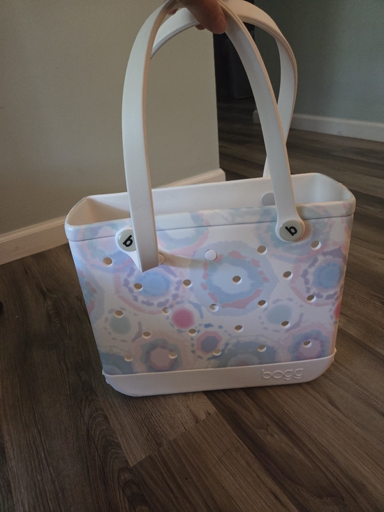 BOGG BAG Handbags - BOGG BAG White Tote with Pastel Blue & Pink Geo Pattern